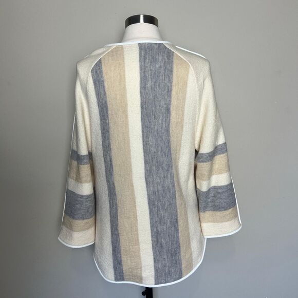 Chicos Wool Wrap Sweater Womens Medium (Chico's 1) Cream Snap Button Pockets - Picture 6 of 13